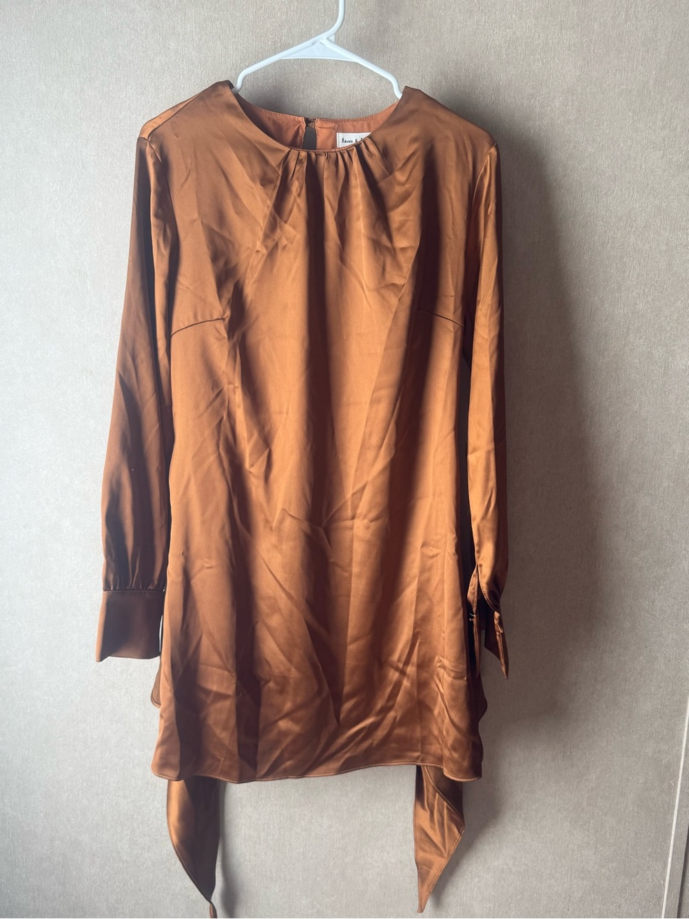 Satin Mini Dress in Warm Brown - Casual Tunic Style